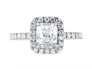 ER 1997-Cushion Cut Scallop Set Diamond Halo And Soulders in Harry Winston 'The One' Style Engagement Ring