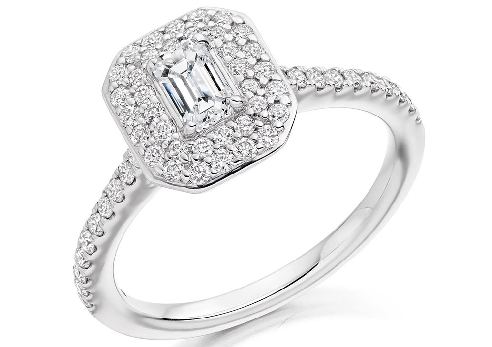 Emerald Cut Diamond Pave Set Double Halo ER2330